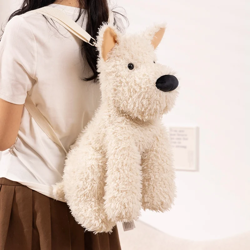 Adorable Fluffy Hair West Highland White Terrier Plushie Backpack Soft Puppy Bag Plush Toy Birthday Gifts