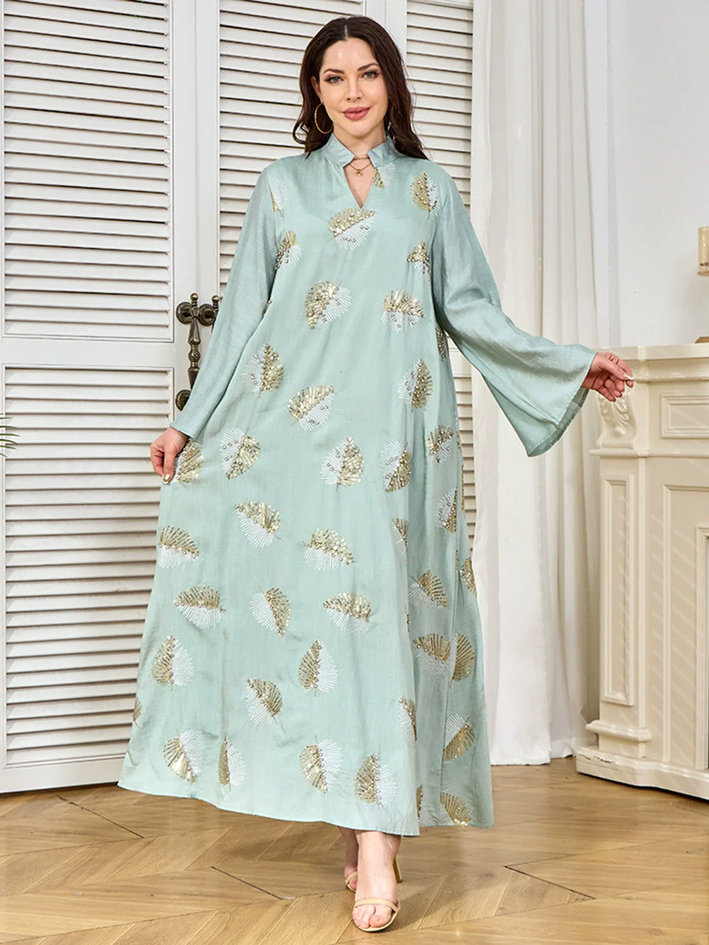Muslim elegant dress, Middle Eastern women's clothing, abaya pearl inlaid diamond robe, Dubai women's clothing wholesale