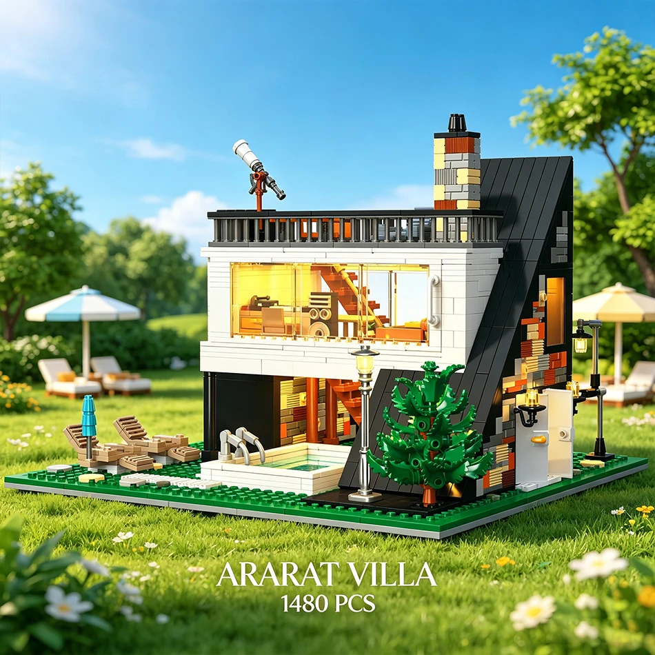 

1480 PCS City Ararat Villa Model Street View Building Blocks Pool Mansion Architecture Modular Assembly Bricks Toys Adults Gifts