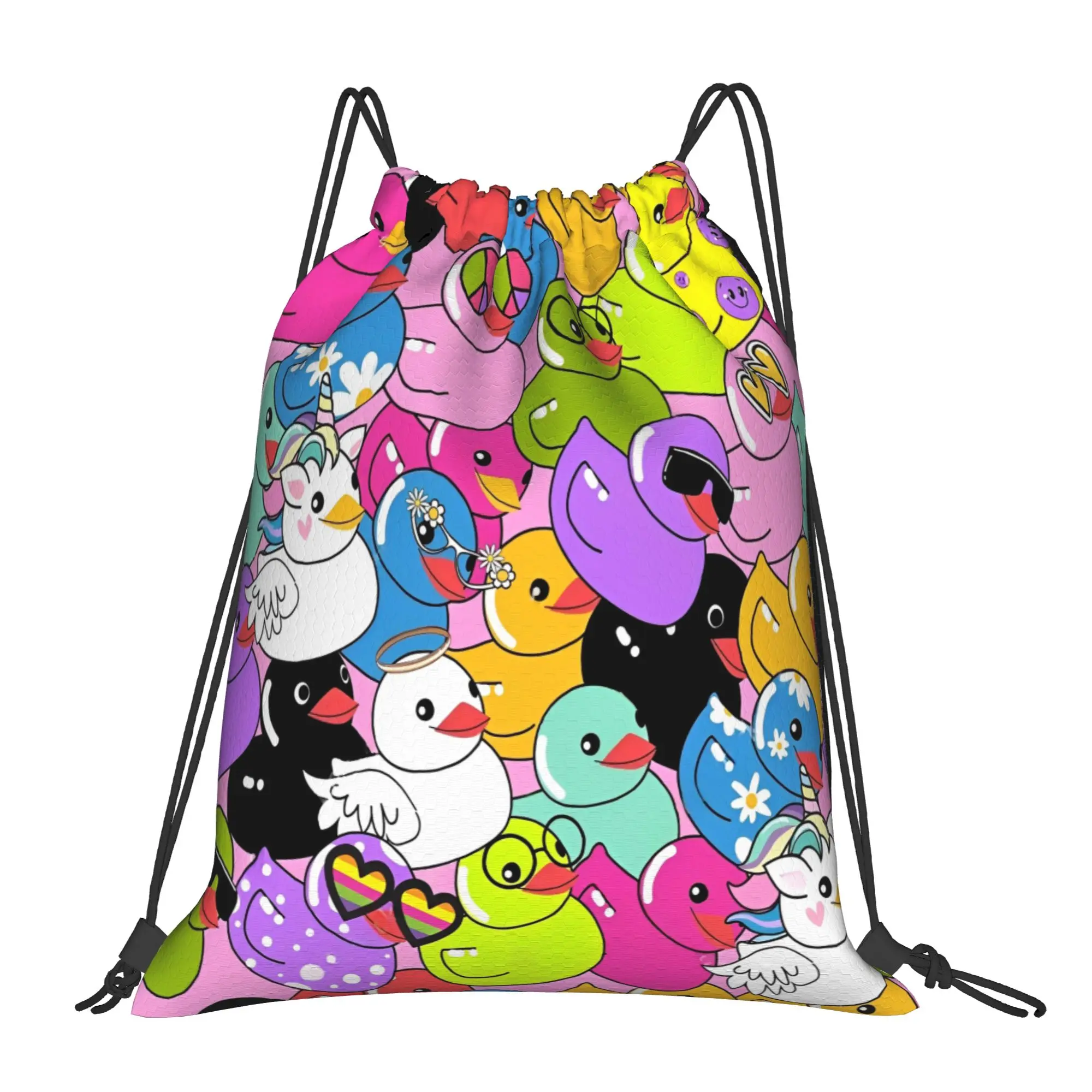 Colorful Cute Duck Cartoon Drawstring Backpack Sports Gym Bag Water Resistant  String Sackpack for Hiking 36cm (W) x 43cm (H)