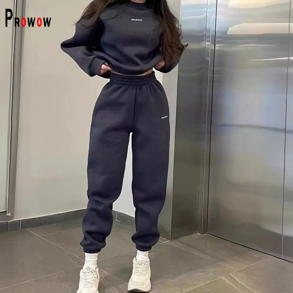 Prowow Casual Women Tracksuits Letter Print O-neck Sweatshirts Pant Two Piece Sporty Suits New Slim Fit Female Clothing Set