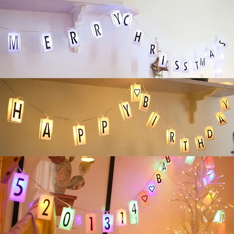 Luminous Light Strings Letter Puzzle Holiday Light String Christmas Decoration Lamp String Card Insertion LED Letter Lamp String