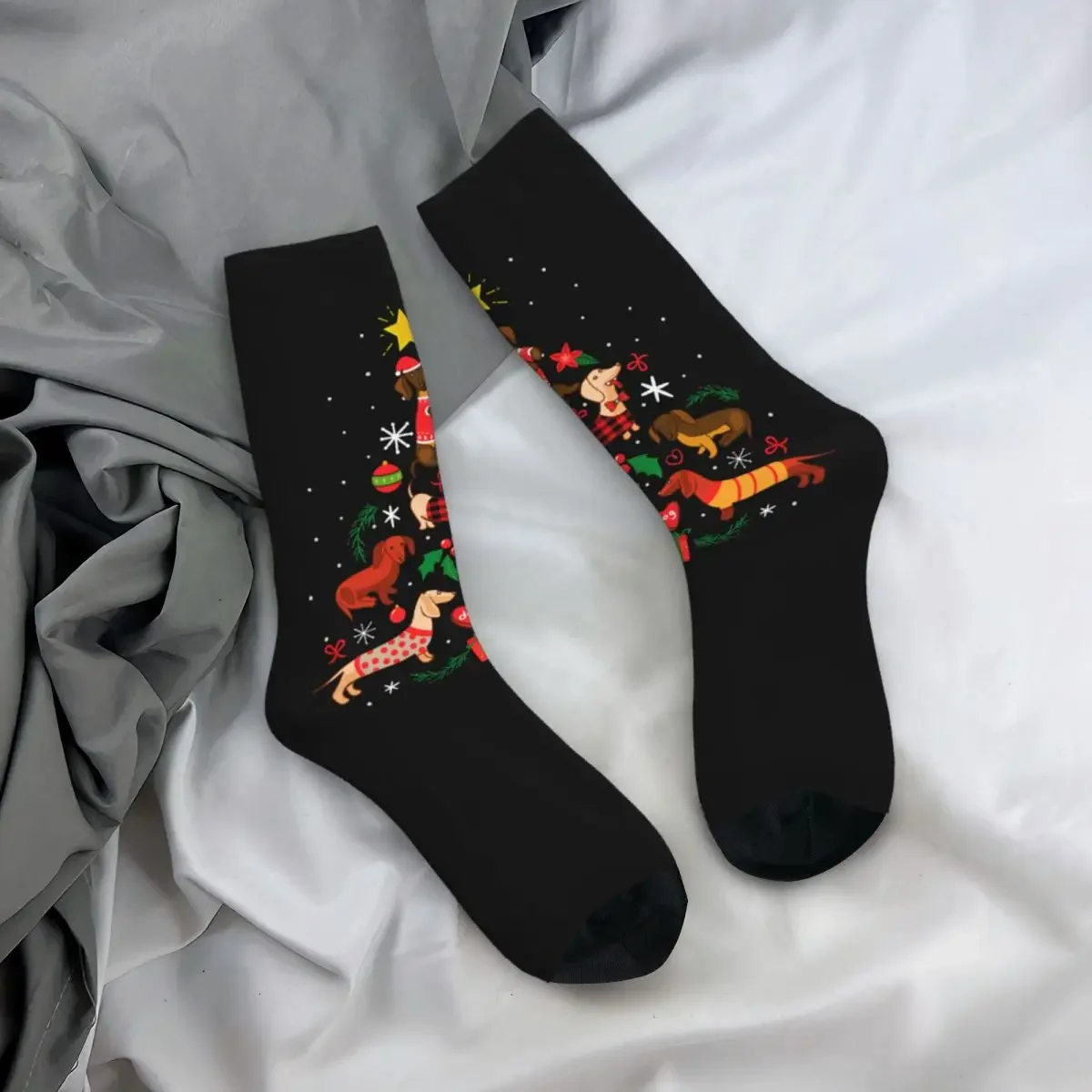 Dachshund Christmas Tree Socks Men Women Polyester Casual Dog Socks Novelty Street Style Spring Summer Autumn Winter Socks Gift