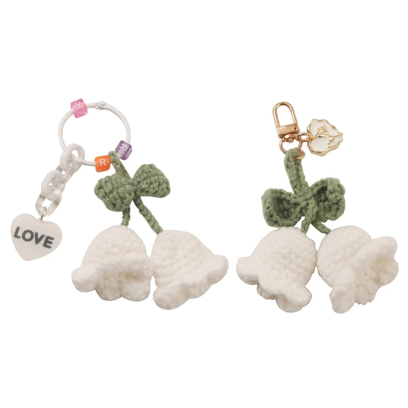 Crocheted Woolen Yarn Flower-leaf Bag Pendant Lily of the Valley Keychain Bag Accessory Hand-woven Cotton Thread Decors