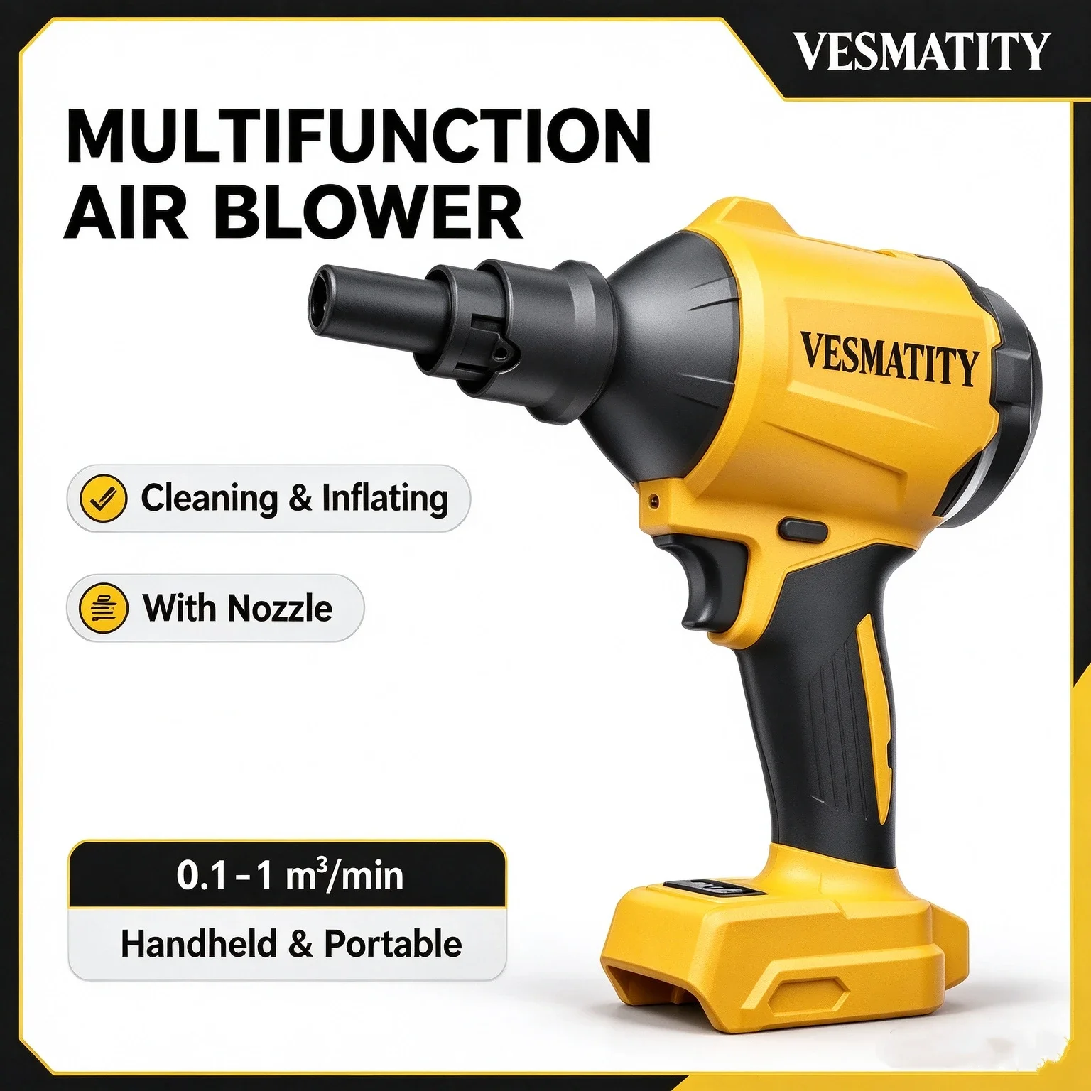 Cordless Air Blower Dust Removal Gun With Nozzle Multifunction Portable Inflator Dust‑blowing Electric Tool For DeWALT Battery