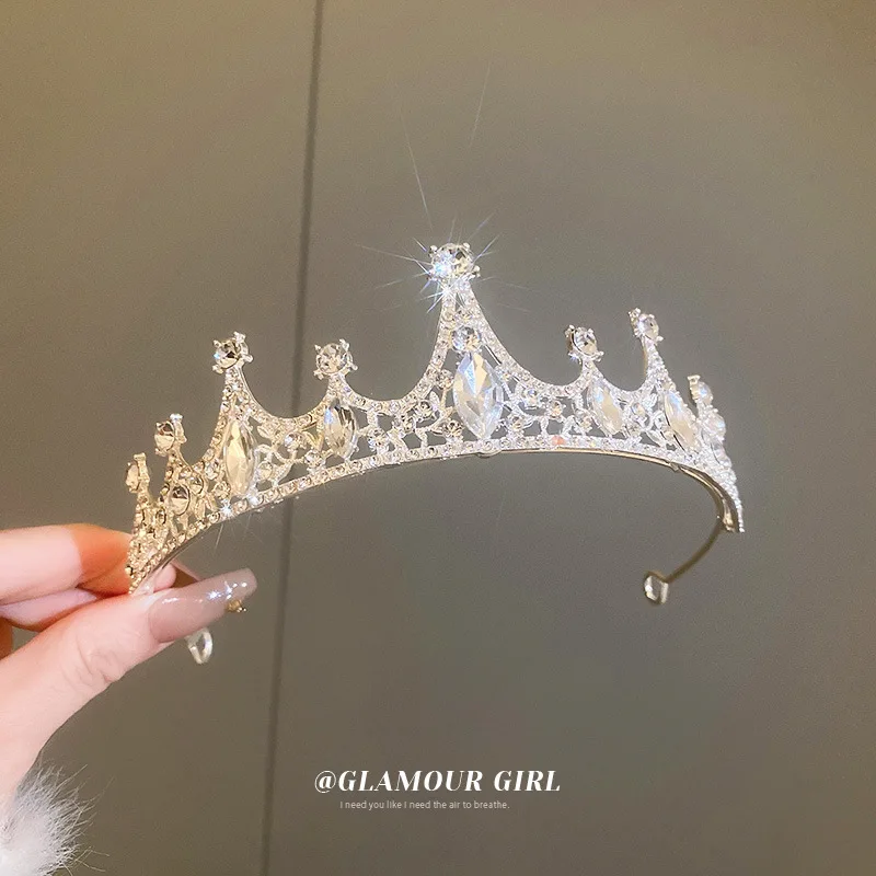 Bridal Personalized Design Diamond Encrusted Crown Hair Band Light Luxury High Sense Princess Birthday Party Headband Female