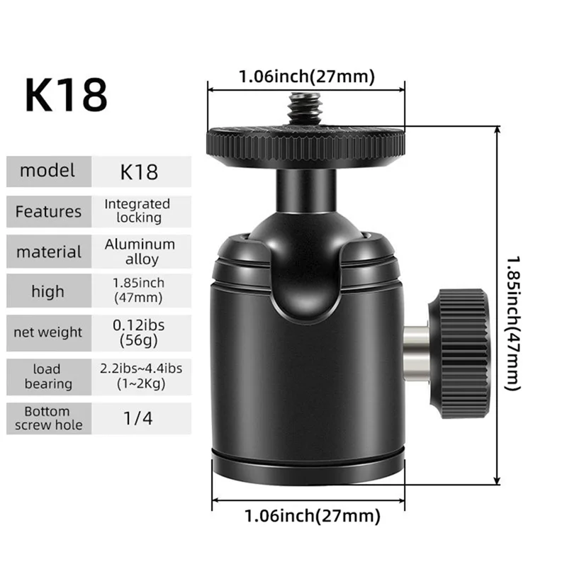 AS95-K-18 1/4 Thread Mini Tripod Ball Head Used For Camera Extension Bracket Flash Mobile Phone Selfie Stick