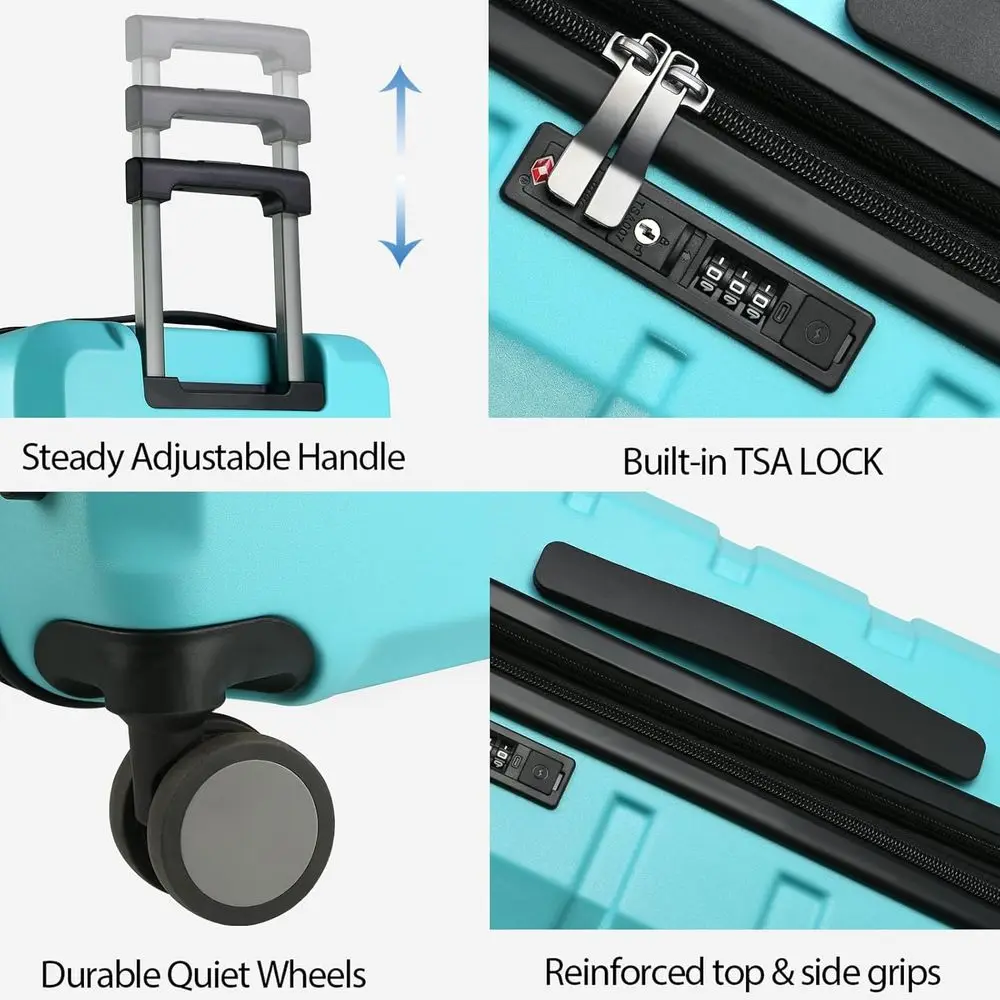 Expandable 20-Inch Hardside Spinner Luggage with USB Port and TSA Lock, Lake Blue