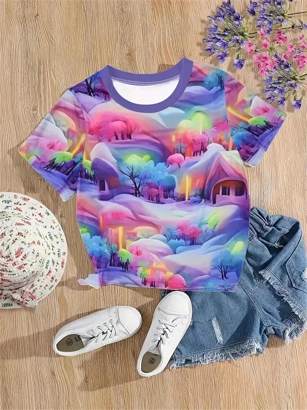 2025 Girls' T-Shirts Summer 3d Print Fashion Short Sleeved Tops Casual T-Shirts Girls' Clothing