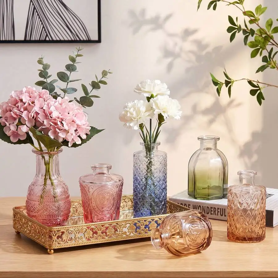 12/24 Pack Colorful Glass Bud Vase Set, Small Colored Vintage Vases For Centerpieces, Decorative Flower Vases For Wedding Home Table Decor, Mother's Day Decor