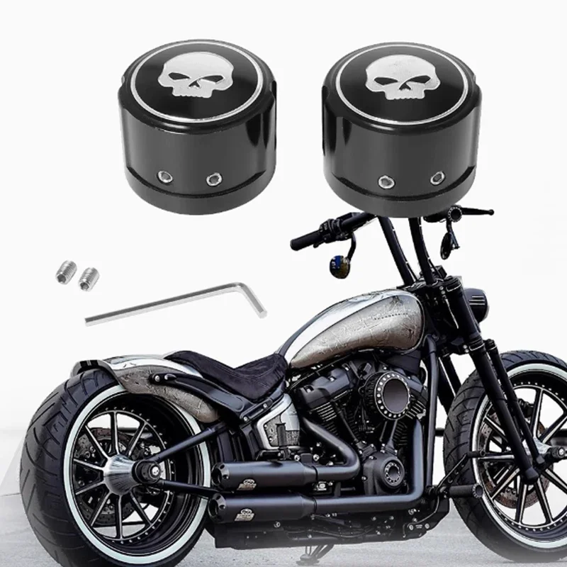 Retro Skull Front Axle Nut Covers Caps CNC Al Alloy Fit To Harley XL883/1200 X48 Dyna Fat Boy Street Bob Road King Electra Glide