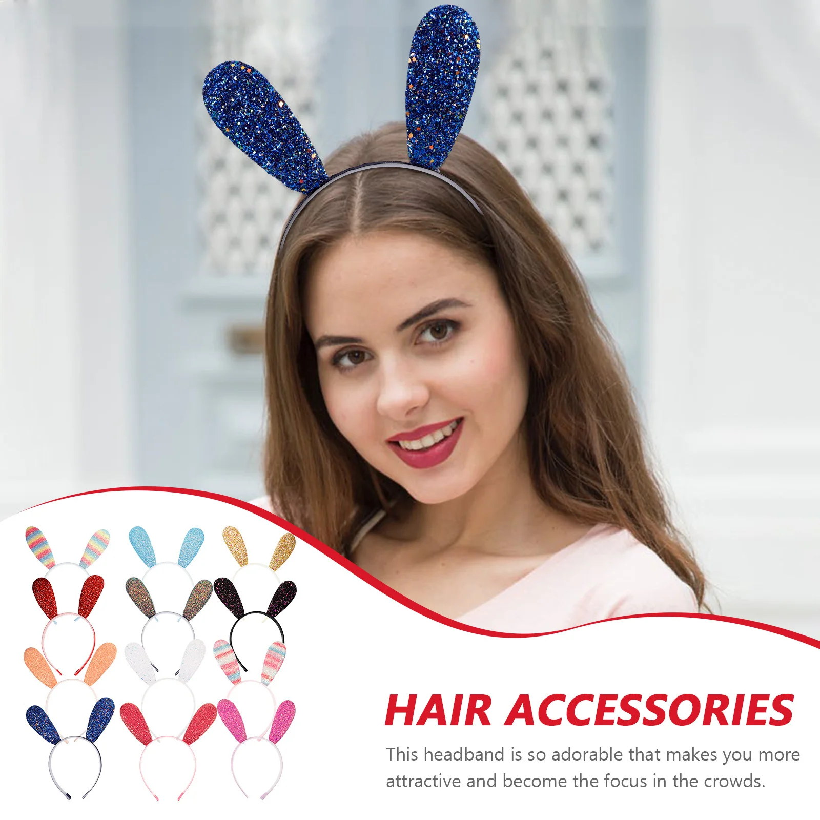 

12Pcs Bunny Ear Headband Glittering Rabbit Ears Party Headband for Women Easter Cosplay Accessory Hair Hoop Bunny Cosplay