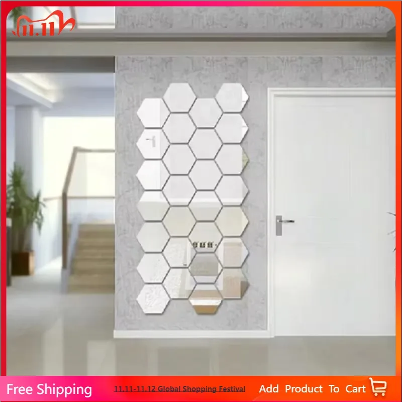 

Lots Hexagonal Acrylic Mirror Wall Sticker Mini Mirror Solid Paster Self-adhesive Gold Silver Decals Home Bedroom Art Decoration
