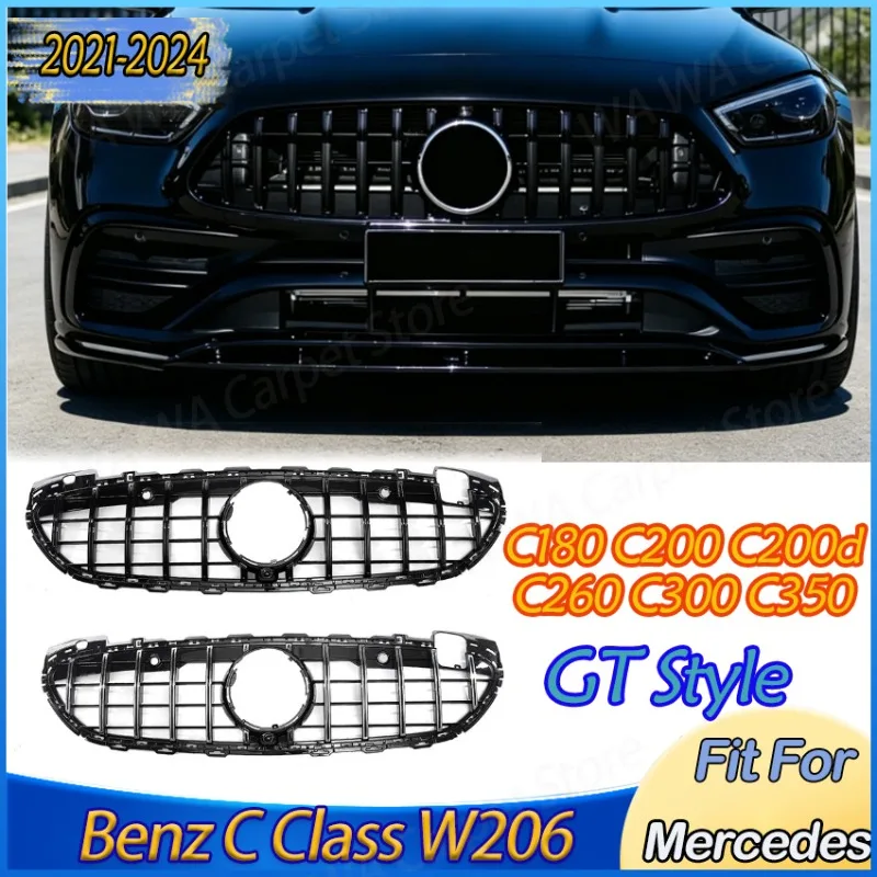 Front Bumper Grille for Mercedes Benz C Class W206 C180 C200 C200d C260 C300 C350 2021-2024 GT Style Honeycomb Accessories