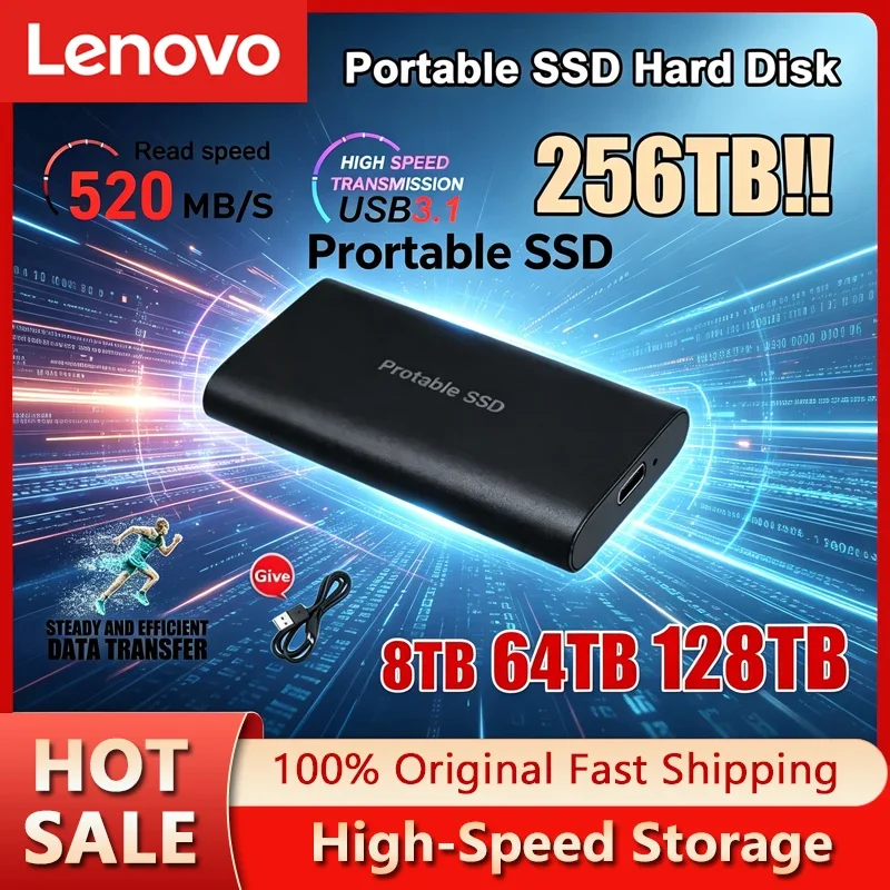 

Портативные твердотельные накопители Lenovo 2 ТБ, 4 ТБ, 8 ТБ: высокоскоростные SSD-диски большой емкости для ноутбуков/MAC