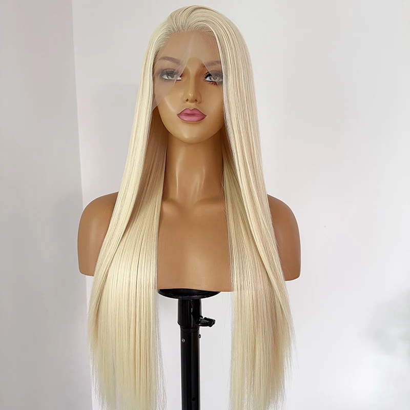 13x4 Platinum Lace Front Wig Light Blonde Wig for Women 26 Inches Long Straight Natural Synthetic Wigs for Cosplay High Quality