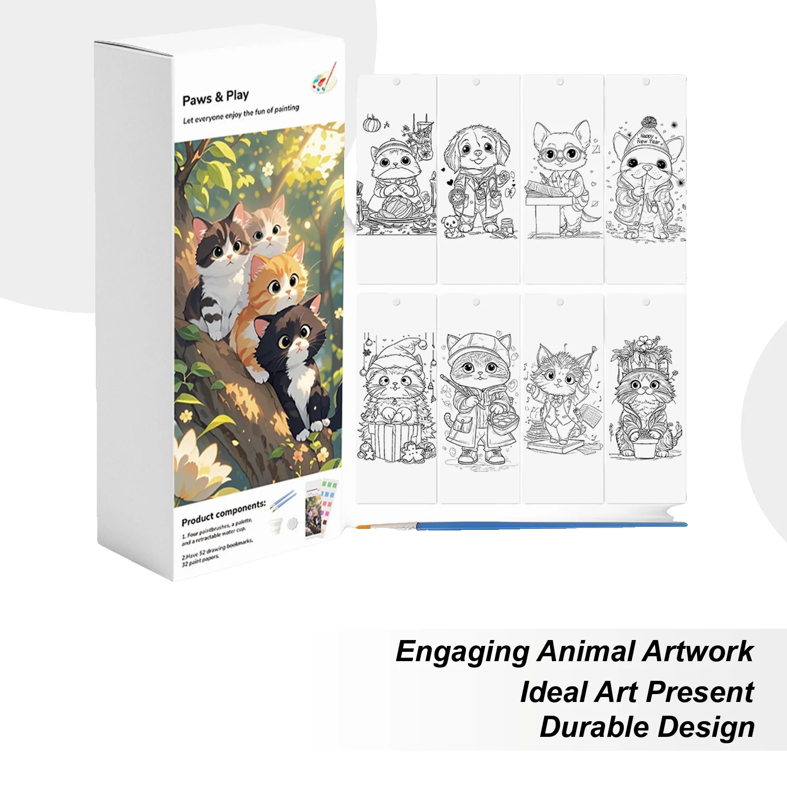 Kids Watercolor Coloring Book Funny Cute Pet Theme Watercolor Bookmark Set Cute Cat Watercolor Painting Activity Book