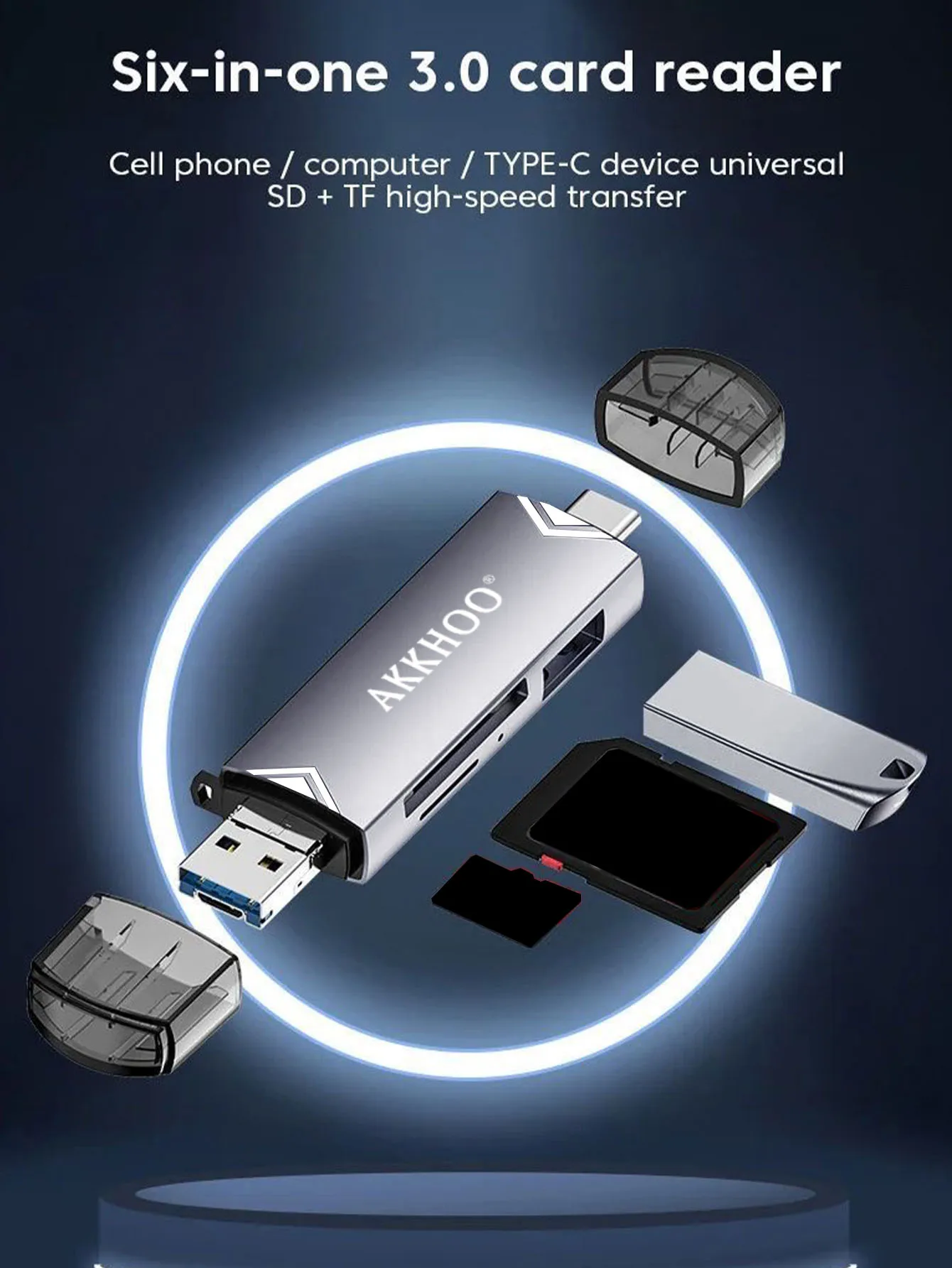 Typ-C 6-in-1 Multifunktions-Kartenleser Hochgeschwindigkeits-Übertragung TF/SD USB-Adapter für Datenübertragung – Detail 1