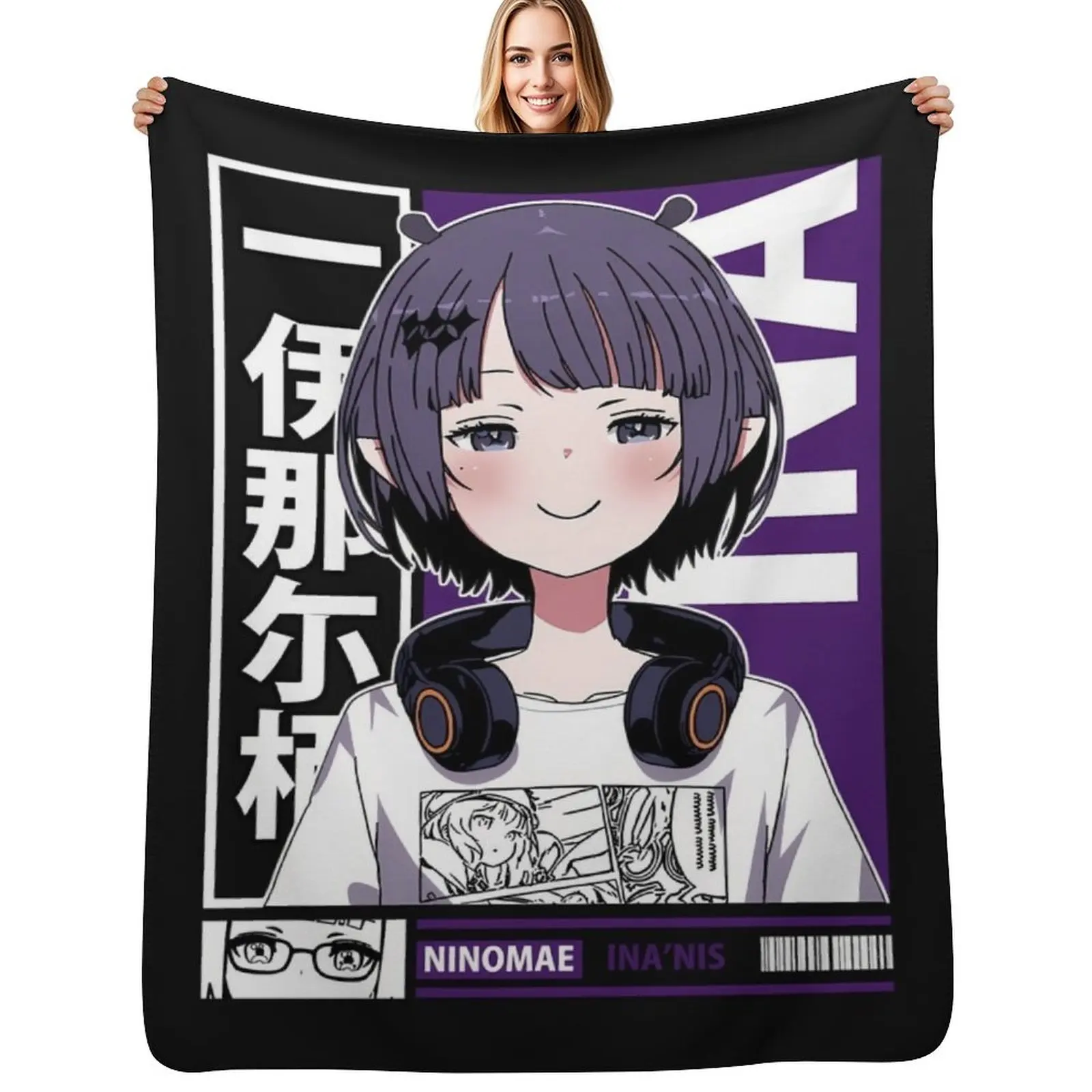 

Ninomae Inanis Ina Smug Throw Blanket Cozy Home Blanket Gift for Christmas Holiday