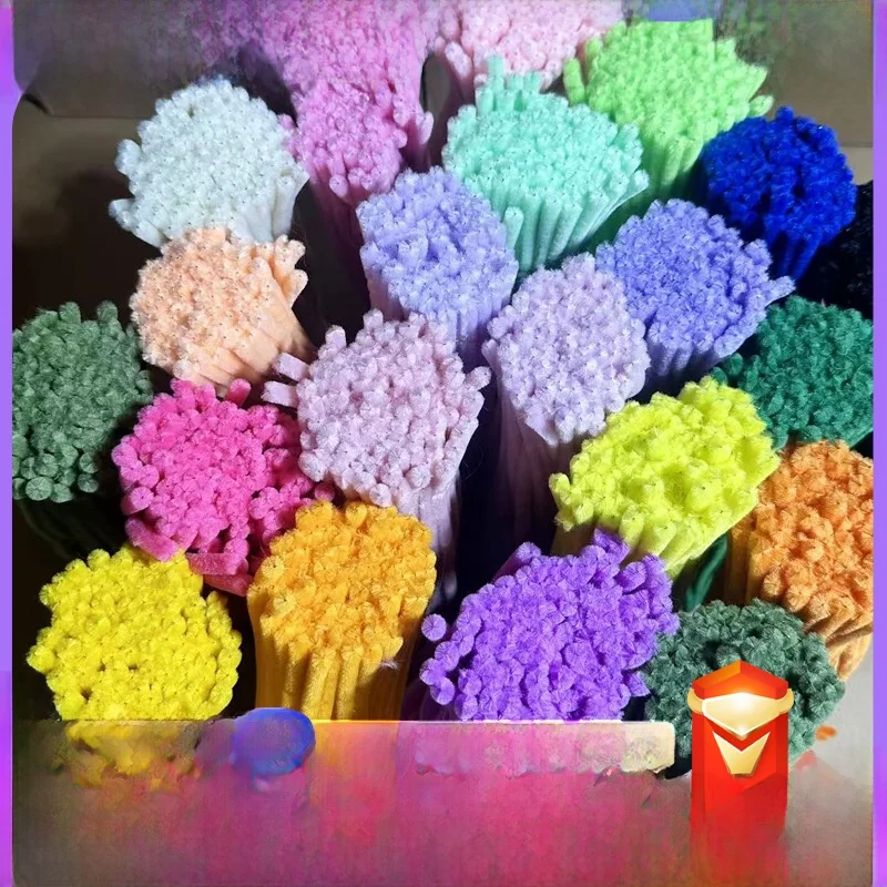 Creative DIY Handmade Mixed Plush Stems 100 Pieces Realistic Flower Twists Craft Supplies for Ladies Summer T-Shirts