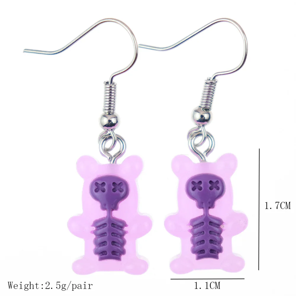 Yungqi Fashion Funny Cartoon Skull Bear Dangle Earrings Colorful Candy Jelly Resin Earrings For Womens Girl Wholesale Jewelry