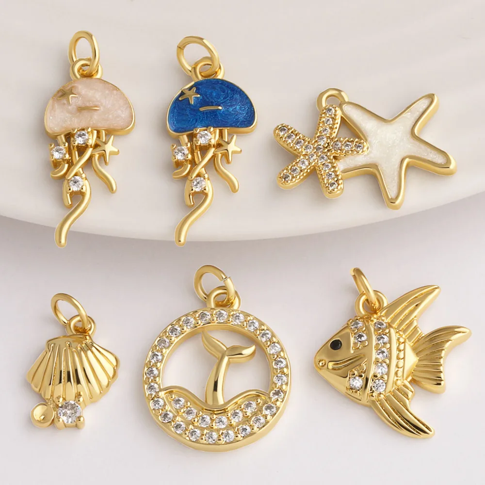 OCESRIO Enamel White Crystal Jellyfish Pendant for Necklace Copper Starfish Mermaid Tail Jewelry Making Accessories pdtb897