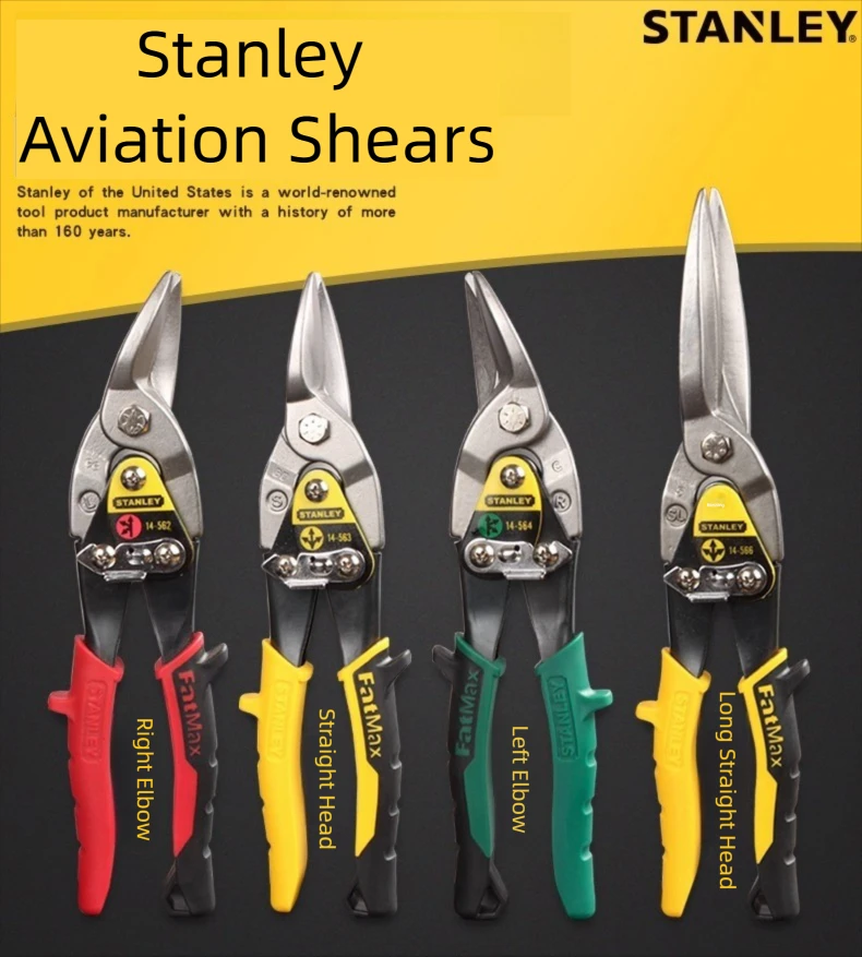 Stanley Aviation Snips, Straight & Curved, Extended Metal Sheet Snips, Stainless Steel Keel Scissors, Cr-V Forged Hardware Snips
