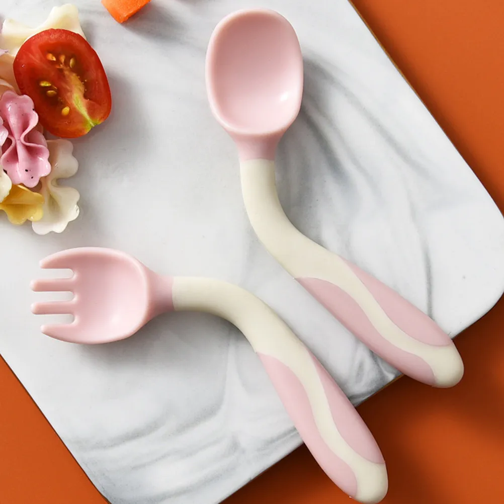 

2 Sets Baby Spoon Fork Feeding Set Flexible Silicone Utensils Training Tableware Toddler Cutlery Baby Spoon and Fork