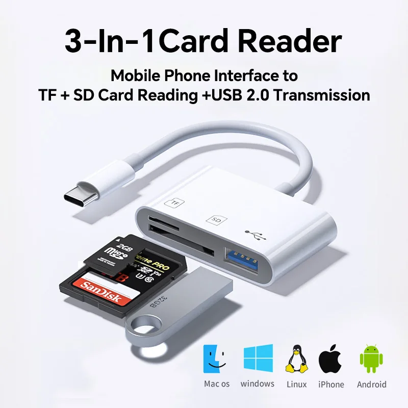 

Устройство чтения телефонных карт Type-C / Lightning OTG | SD TF Micro SD USB Дисковая камера Фотоперенос для iPhone Android Мультисистема