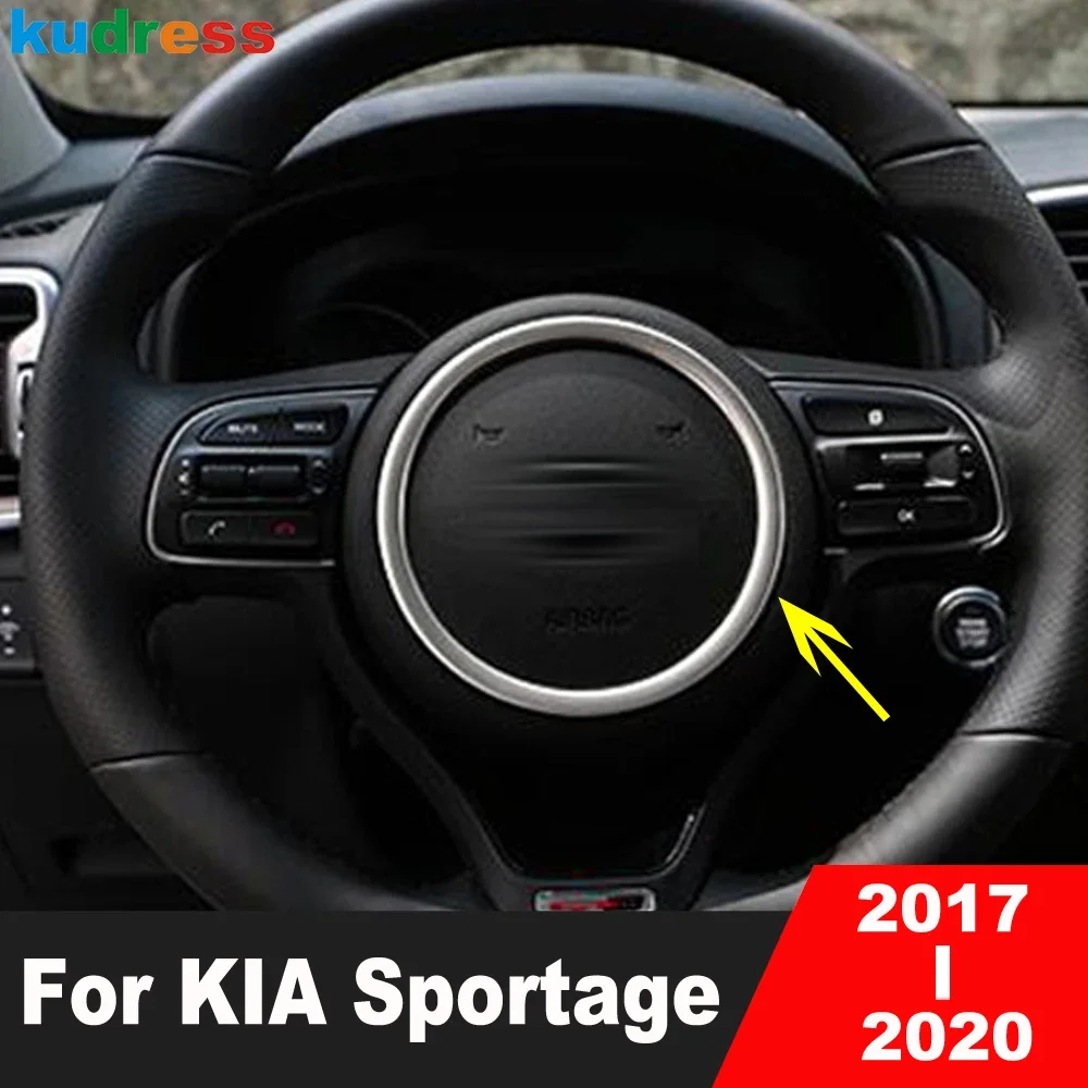 For KIA Sportage 2017 2018 2019 2020 Stainless Steel Car Steering Wheel Panel Cover Trim Ring Frame Interior Molding Accessories