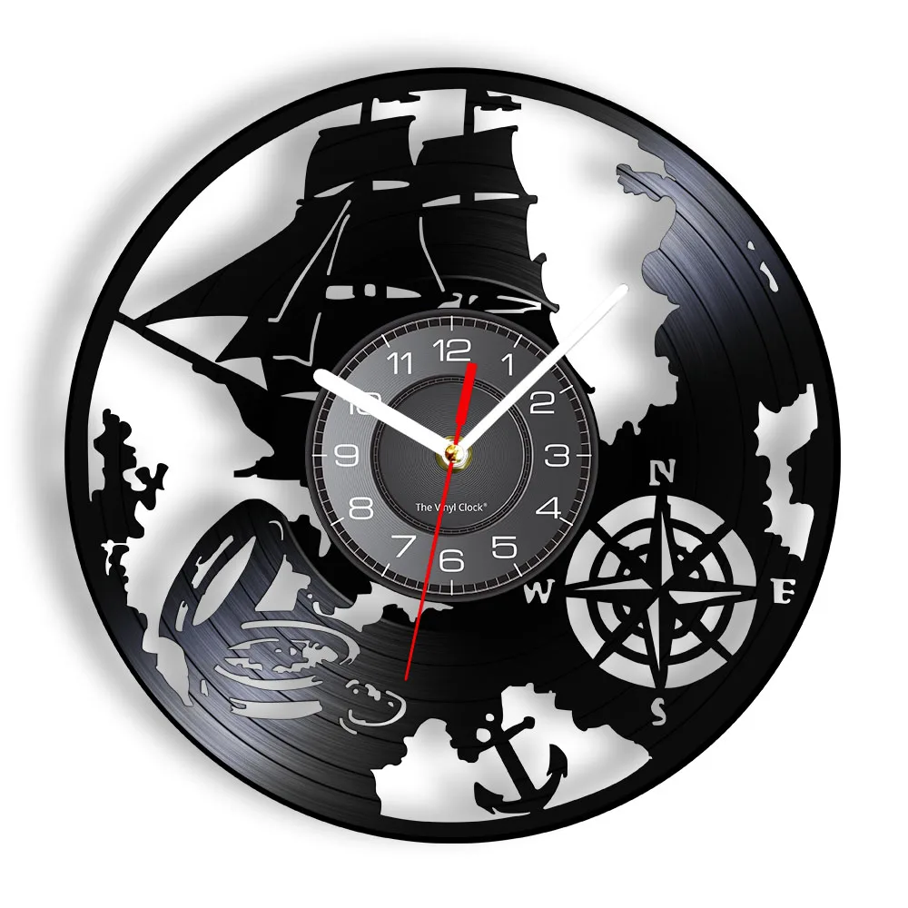 Navigation Theme Vinyl Record Wall Clock Sailor Magical Wall Lamp Nautical Vintage Design LED Night Light