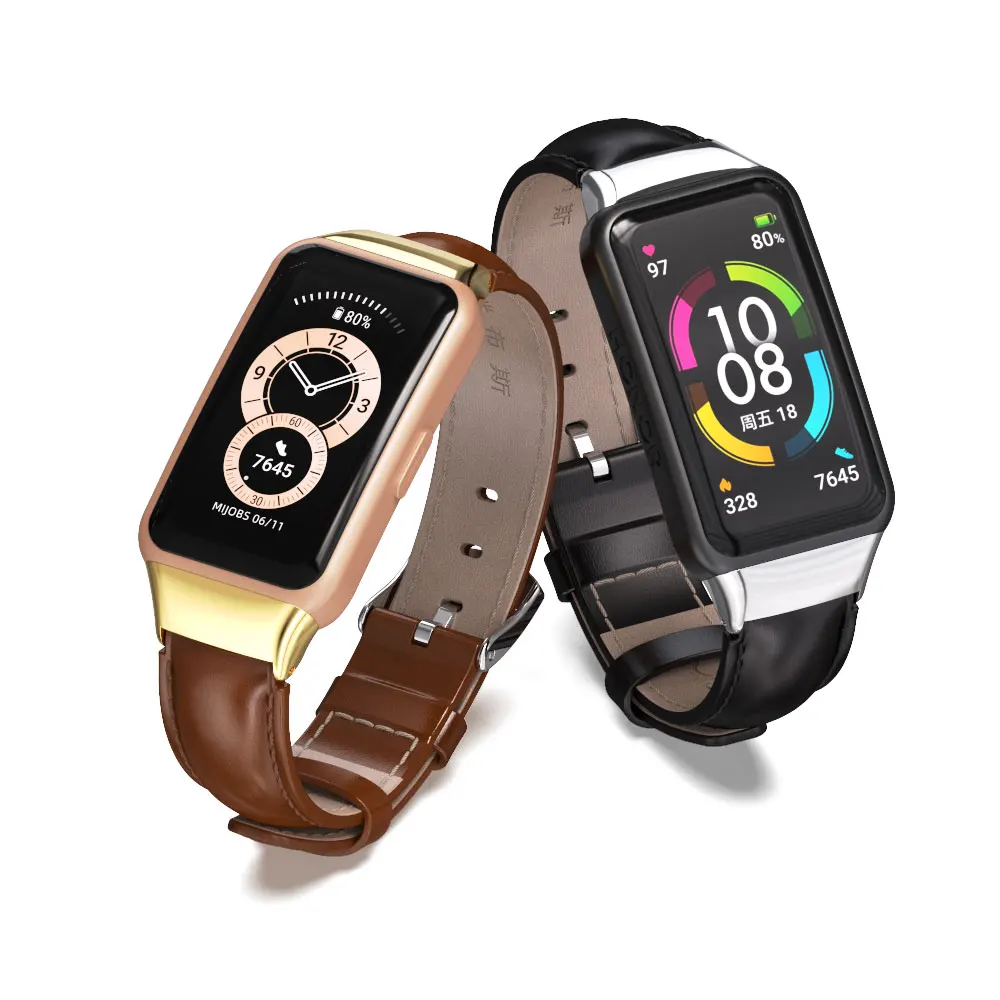 Strap for Huawei Band 6/6 Pro Bracelet for Honor Band 6 Leather Wristband for Huawei Band 4 Metal Wrist Strap for Honor Band 5i