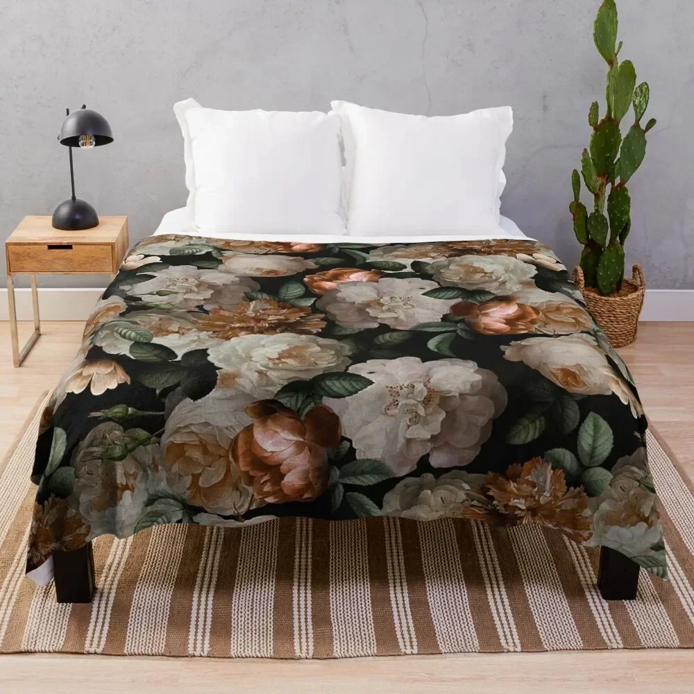 

Antique Jan Davidsz. de Heem Lush Roses Flowers On Black Botanical Night GardenPattern Throw Blanket Furry Blankets