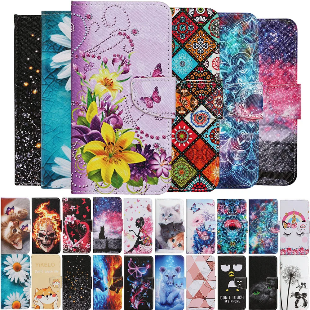 Painted Leather Case For Huawei P30 P40 Lite E P Smart 2019 2020 2021 Z Flip Wallet Card Slot Holder Phone Book Cover Flower Cat