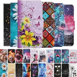 Painted Leather Case For Huawei P30 P40 Lite E P Smart 2019 2020 2021 Z Flip Wallet Card Slot Holder Phone Book Cover Flower Cat