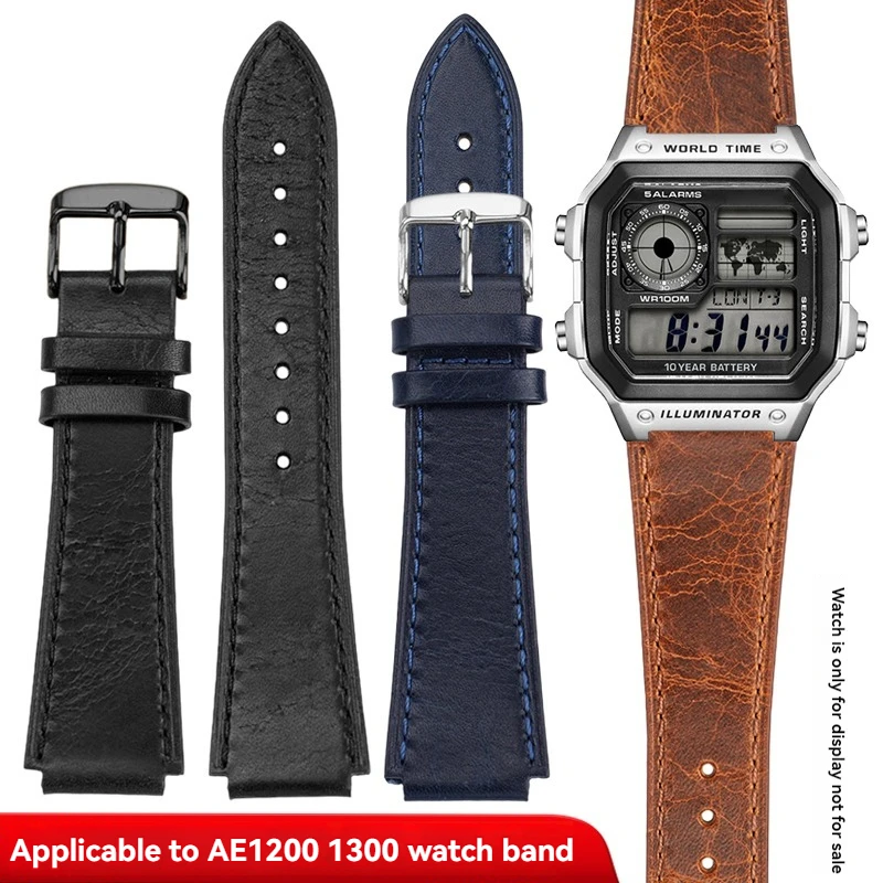 for Casio small square strap AE1200 AE-1300/F-108/W-216H/W-218/WS-1400 W-737H Hretro leather watch strap for men 18mm