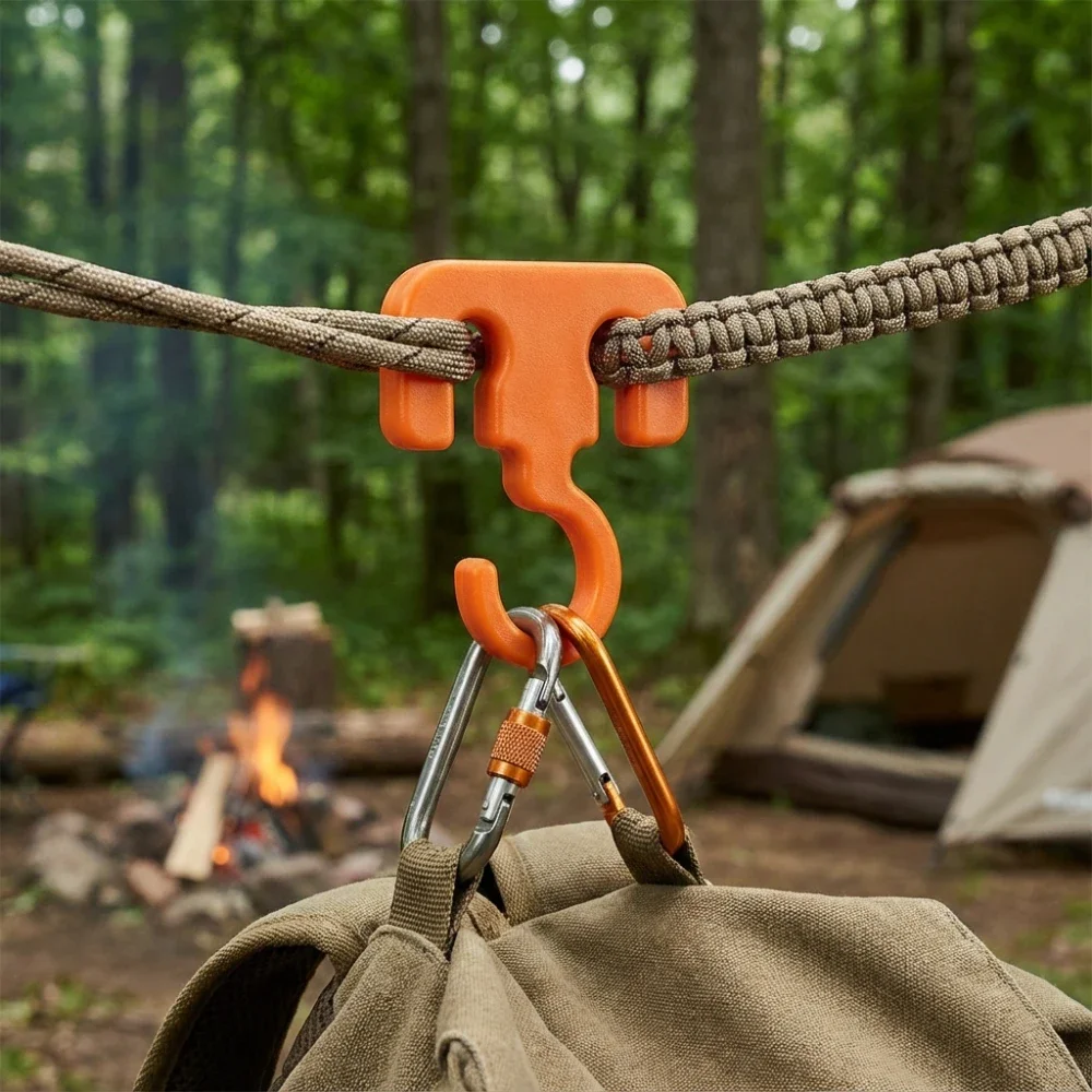 2pcs Simple Rope Hooks - Portable Camping Gear Hooks Suitable for Tents, Water Bottles, Gloves, Backpacks, Lights, Clothes