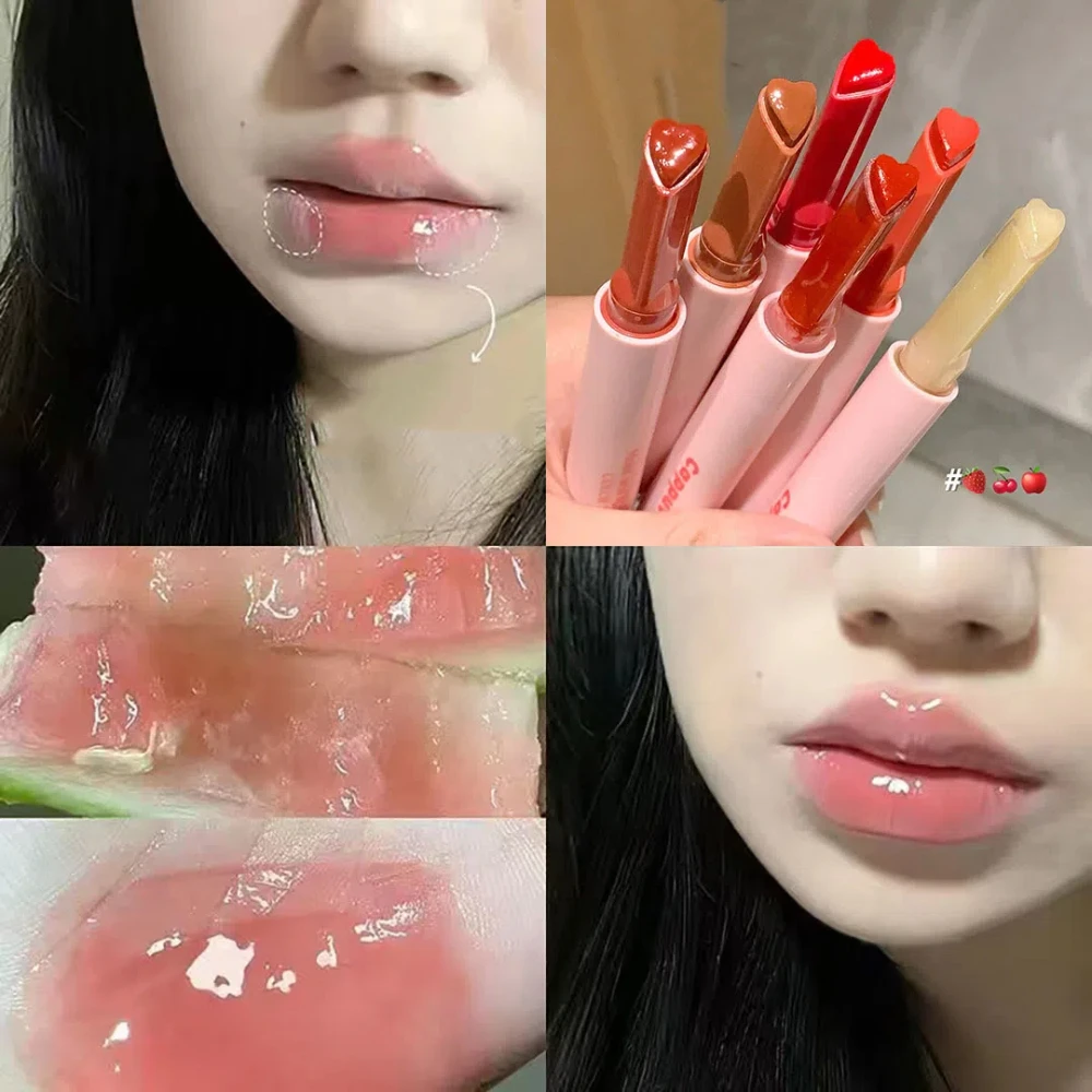 Glitter Clear Solid Lip Gloss Pink Mirror Shimmer Love Heart Shape Lipstick Pen Watery Jelly Moisturizing Lip Tint Makeup