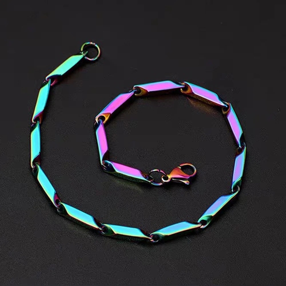 Rhombic Chain Colorful Bracelet for Men 3mm Hip-hop Punk Jewelry Stainless Steel Couple Accessories Wristband Temperament Gifts
