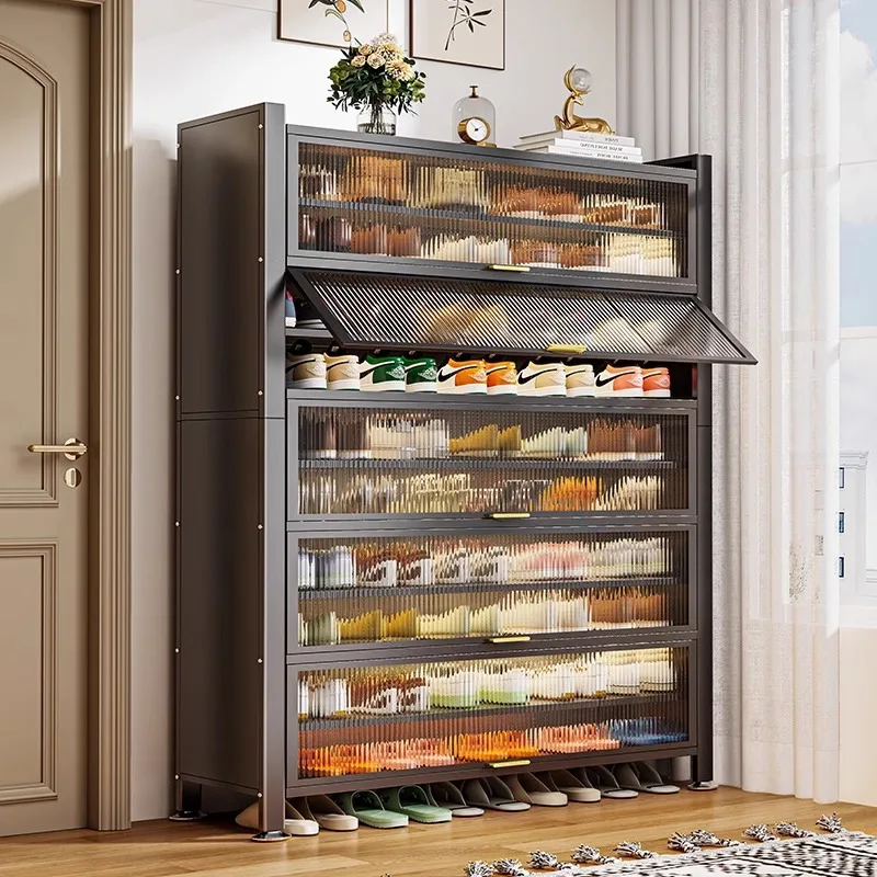 Household steel shoe cabinet floor-to-ceiling multi-layer dust-proof shoe rack entrance large-capacity storage shoe cabinet