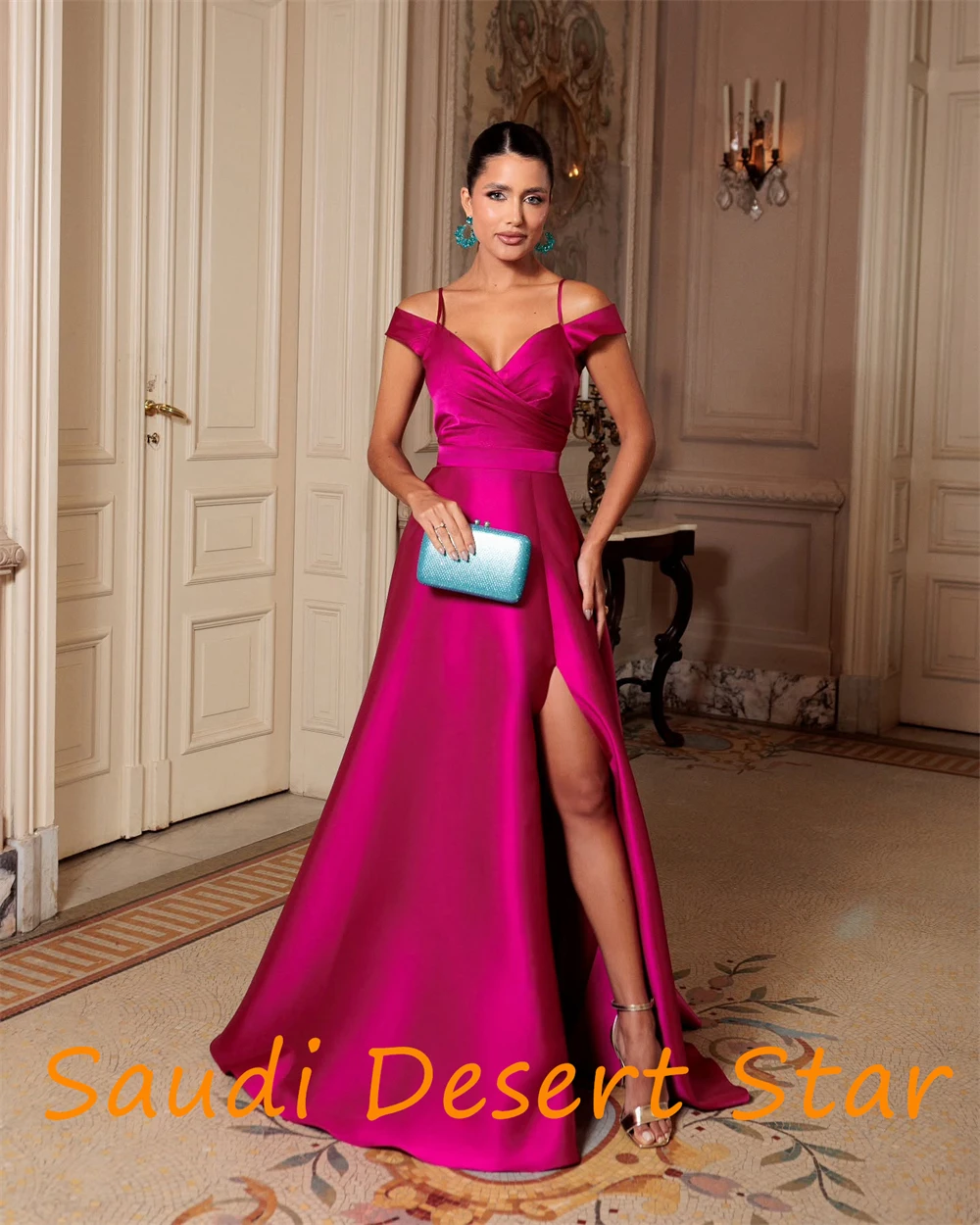 customizedCustomized Graceful V-Neck Spaghetti Straps Evening Dress Delicate A-Line Side Slit Party Dress Fashion Zipper Back Pr