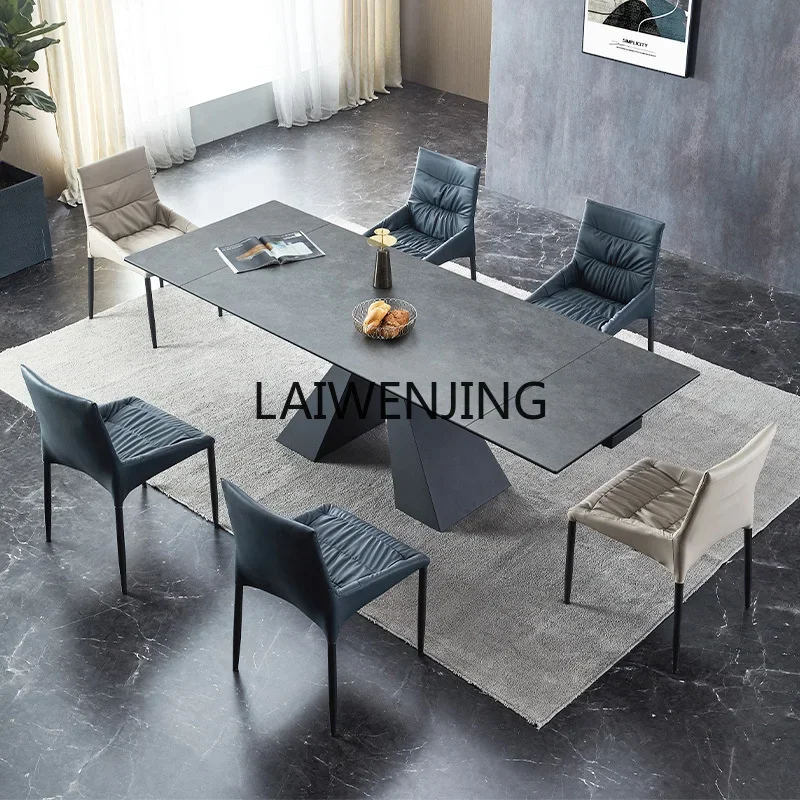 

HLZ retractable rock slab dining table and chairs 2024 new combination modern simple light luxury