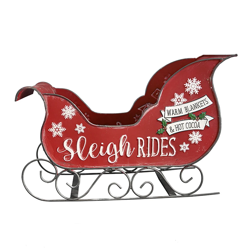 Merry Christmas Red Sledge Metal Sleigh Christmas Craft Supplies Indoor Decoration 2023 New Year Gift Party Decoration