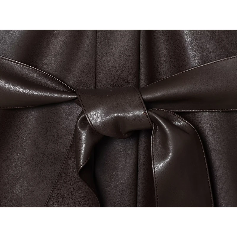 معاطف نسائية من الجلد الصناعي مع حزام معاطف بأكمام طويلة للخريف والشتاء ملابس خارجية نسائية أنيقة #6