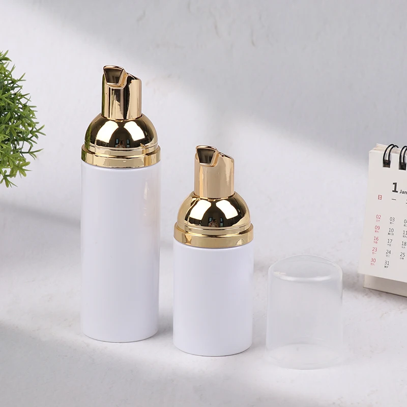 30/50/60ML White Gold Plastic Foamer Pump Bottle Refillable Empty Face Lashes Cleanser Foaming Cosmetic Soap Dispenser Bottle