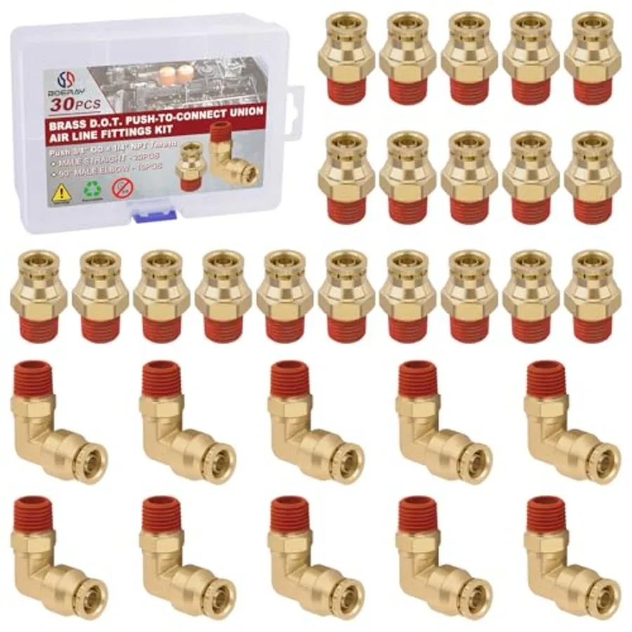 

3/8" Quick Push to Connect Fittings Brass Male Straight and Elbow Combination DOT Appd 3/8" Tube OD x 1/4" NPT Thread Air Brake