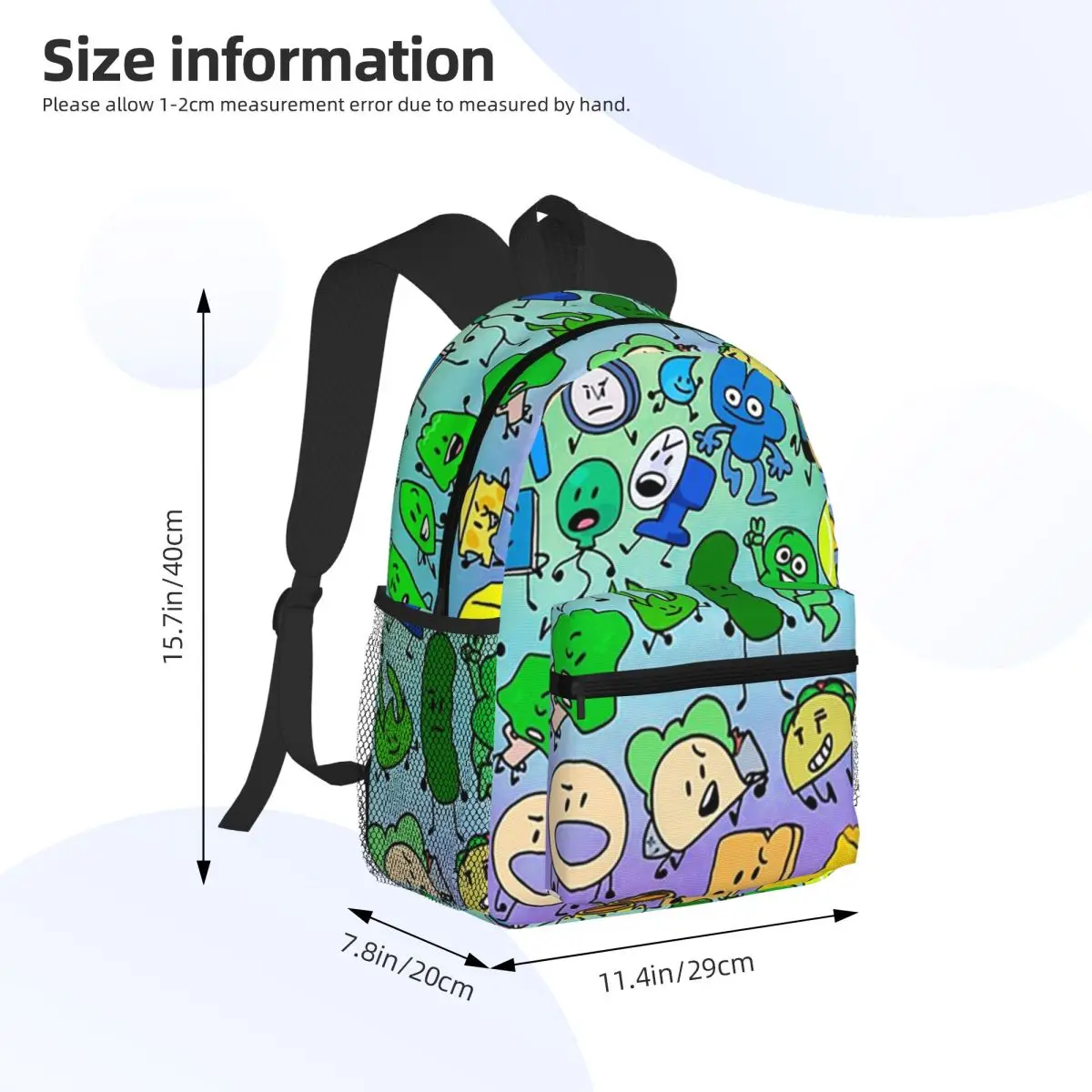 BFDI Inanimate Insanity All Characters (Rainbow) Student Backpack School Bag Hiking Travel Daypack for Boys Girls Bookbag