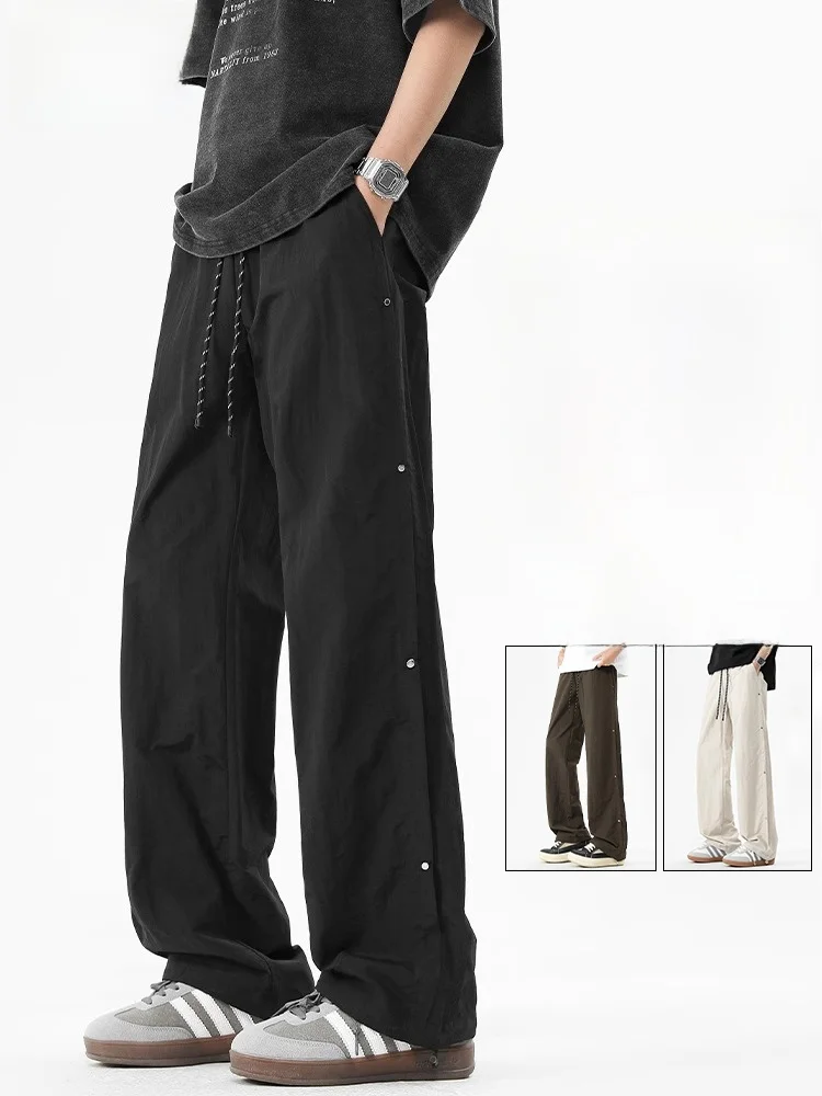 

Qui Dry Ice Silk Свободные прямые тонкие повседневные брюки для мужчин Летние удобные прочные рабочие длинные брюки