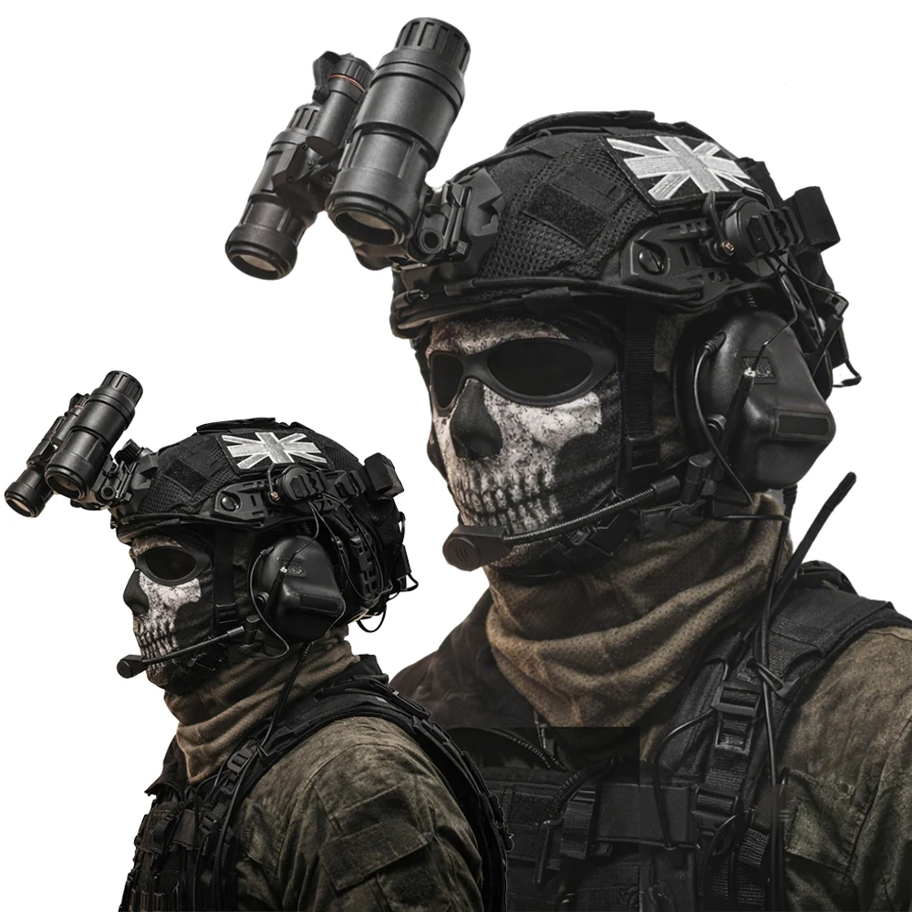 Set de Casco Ghost COD, Casco Táctico Call of Duty Night Raid con Auriculares, Modelo NVG, Bolsa para Baterías, para Cosplay de CS