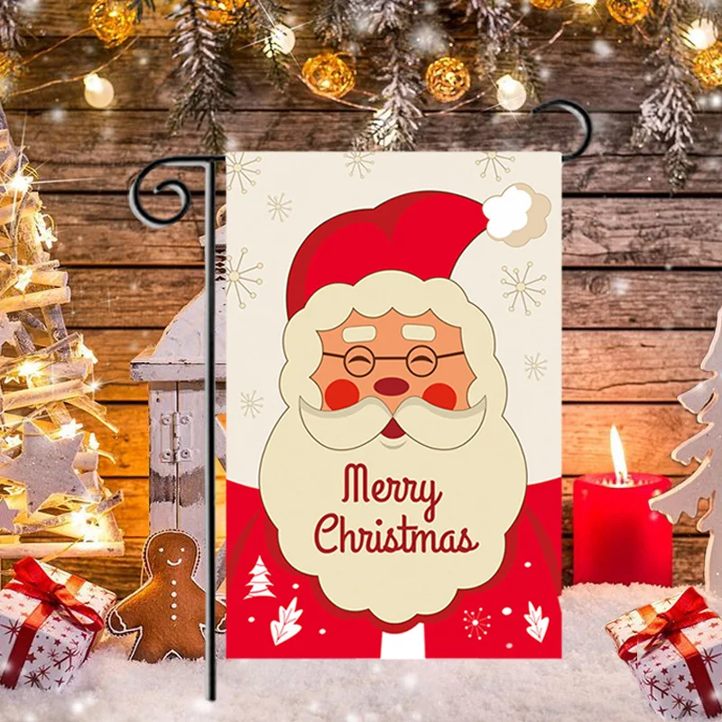 

Christmas Garden Flag Double Sides Flax Santa Claus Outdoor Home Decoration Banner Flags Xmas Gift New Year Navidad Hanging Flag
